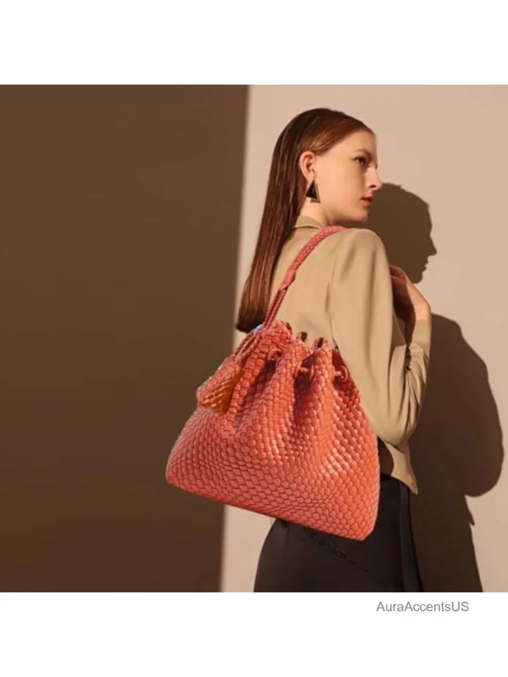 Woven Hobo Shoulder Bag Handmade Vegan Leather Tote